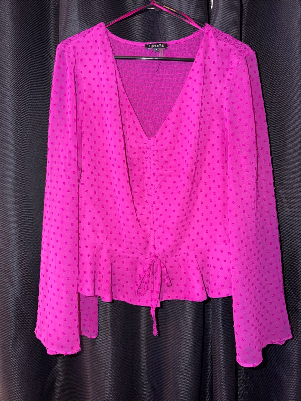 STATE Fuchsia Swiss Dot V-Neck Tie-Waist Blouse